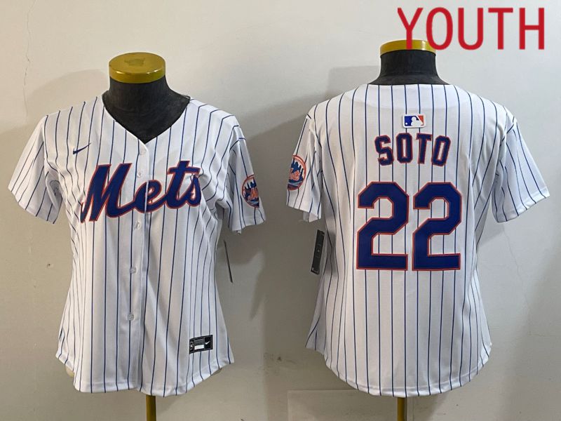 Youth New York Mets #22 Soto White Stripe Game 2024 Nike MLB Jersey style 1->youth mlb jersey->Youth Jersey